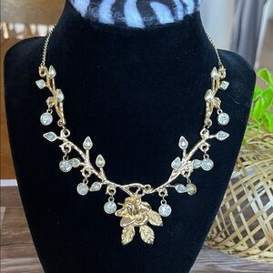 Disney Gold Floral Necklace with Crystal Accents